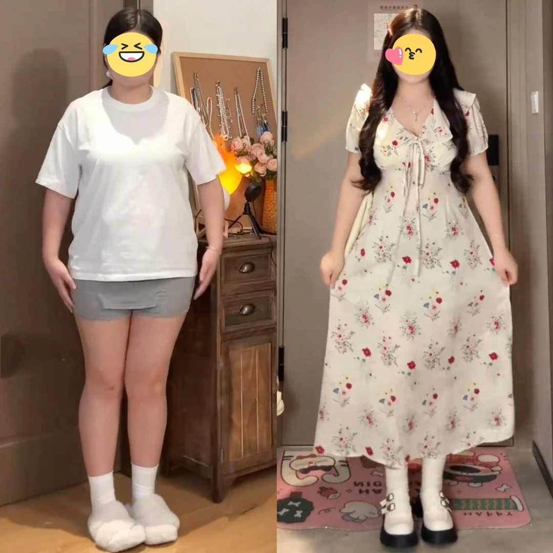 大码温柔风荷叶边碎花连衣裙女夏季新款微胖MM系带收腰显瘦长裙子