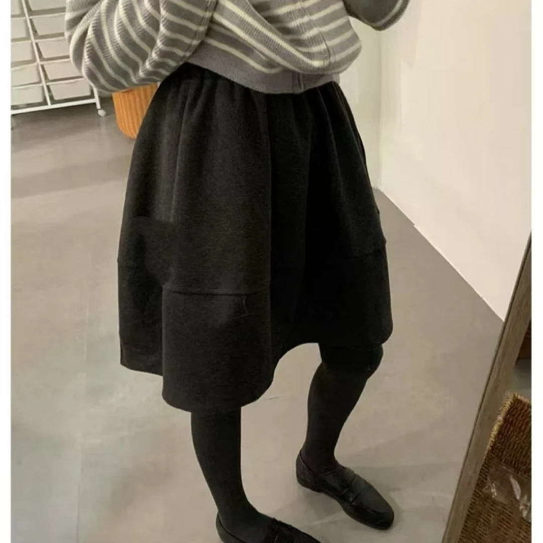 欧货～羊绒混纺，皮筋腰拼接款半裙，均码，显瘦，百搭，