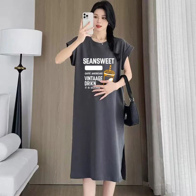 孕妇夏装连衣裙中长款A字韩版宽松显瘦T恤裙小个子短袖上衣夏季潮