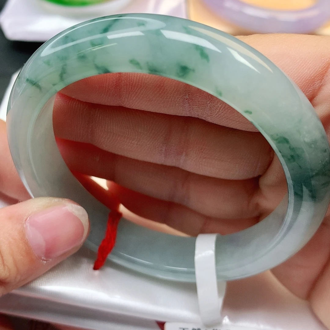 未镶嵌手镯翡翠冰飘花纯天然翡翠2424号