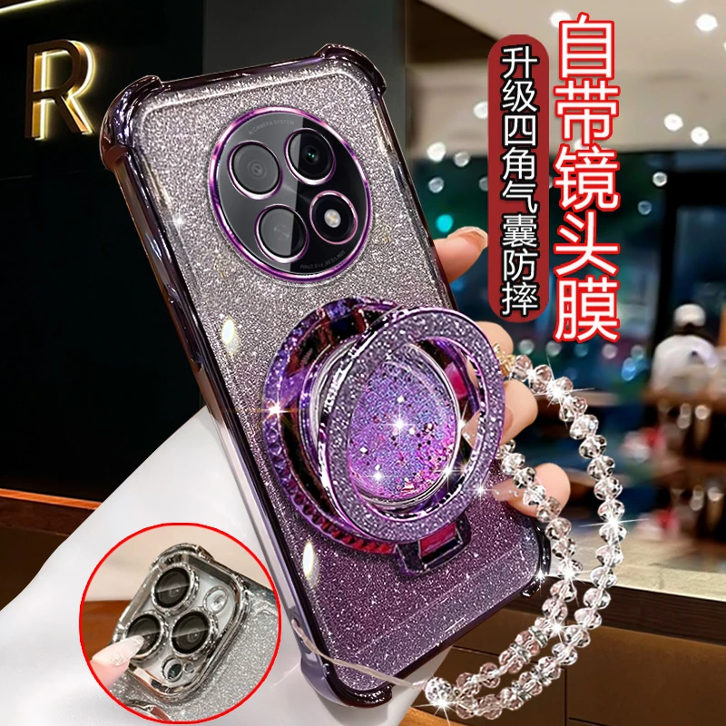 适用华为畅享60x手机壳轻奢高档闪粉STG-AL00全包镜头软壳带支架