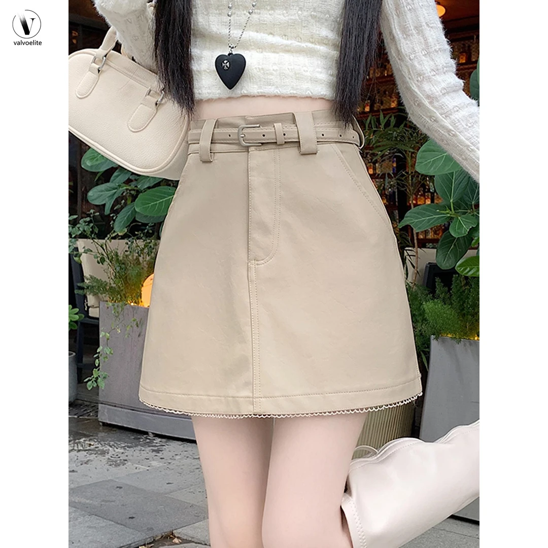 VALVOELITE小皮裙女秋季2025新款时尚高腰显瘦短裙防走光字包臀裙