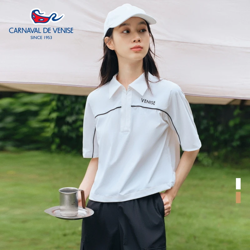 【四面弹T恤】威尼斯小面具夏工装翻领时尚运动女POLO衫V88215A09