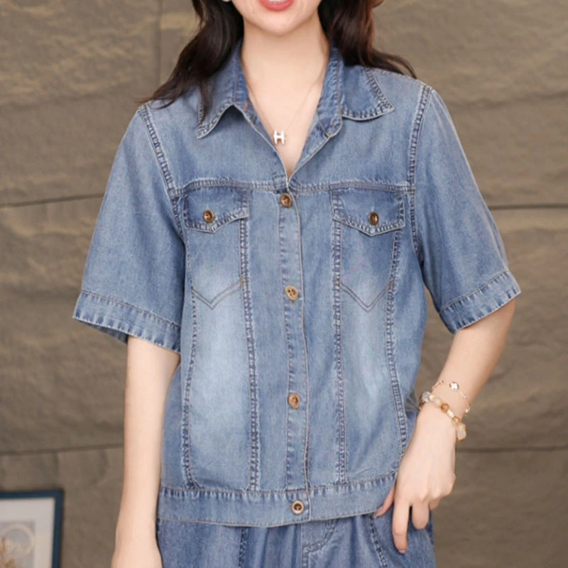 CK5093蓝#2025宽松显瘦休闲时尚牛仔衬衫水洗透气牛仔上衣女