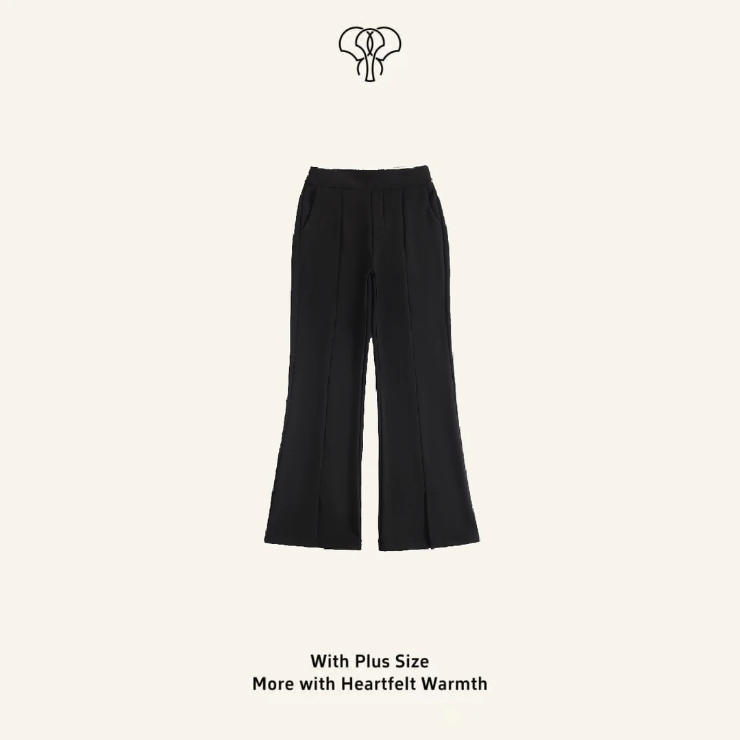 山川素记【超模裤】加绒加厚保暖松紧腰微胖大码冬季微喇裤D2568