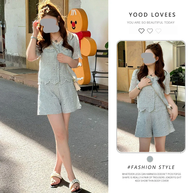 夏季修身短袖小香风上衣高腰短裤两件套女气质名媛风休闲时尚套装