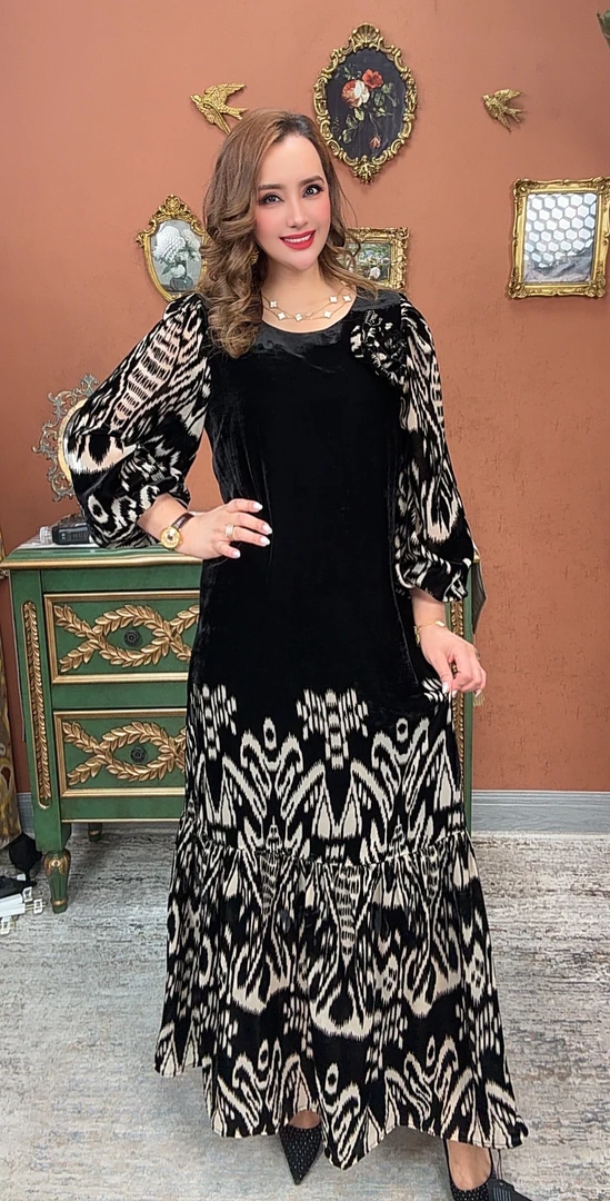 【新疆包邮】xakila2025新款桑蚕丝atlas艺术真丝绒连衣裙