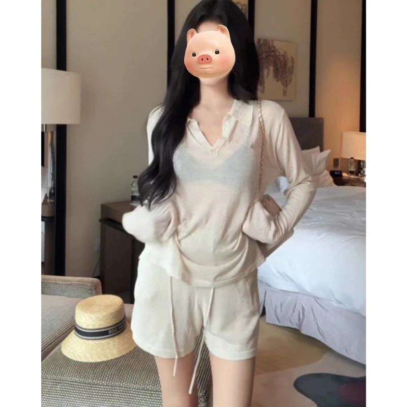 老钱风穿搭法式翻领冰丝长袖T恤女夏季薄款外搭防晒衣polo衫上衣