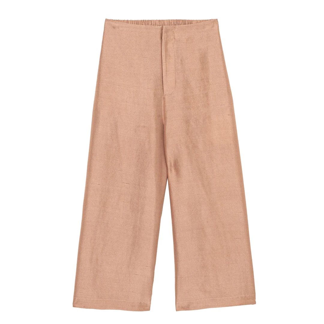 【卿俞】新中式桑蚕丝裤子双宫绸宽松九分直筒裤中国风时尚F25845