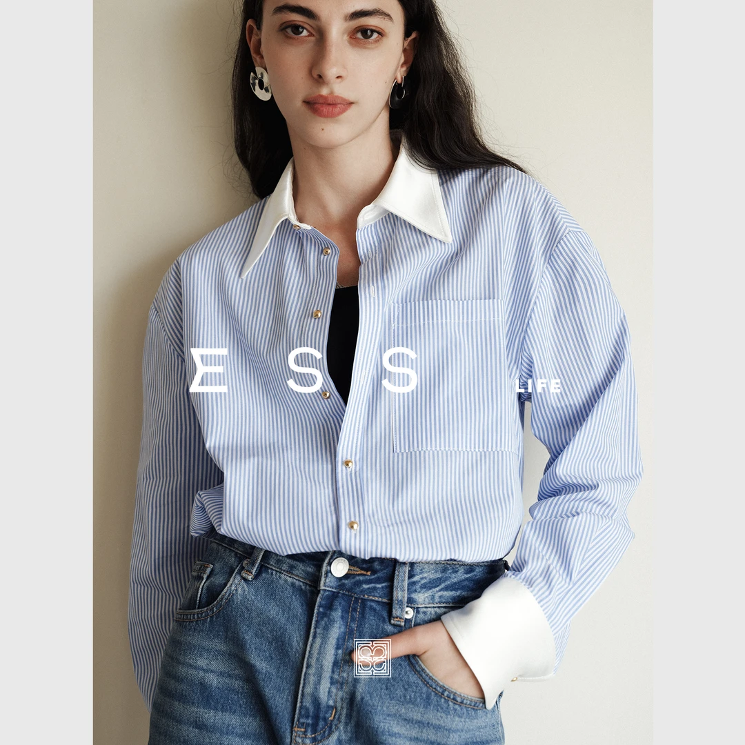 ESSLIFE 2025春夏新款进口匹马棉精工色织条纹百搭衬衫