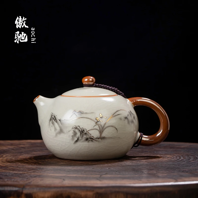 米黄汝窑西施壶陶瓷冰裂开片汝瓷功夫茶具泡茶单壶家用一人饮送礼