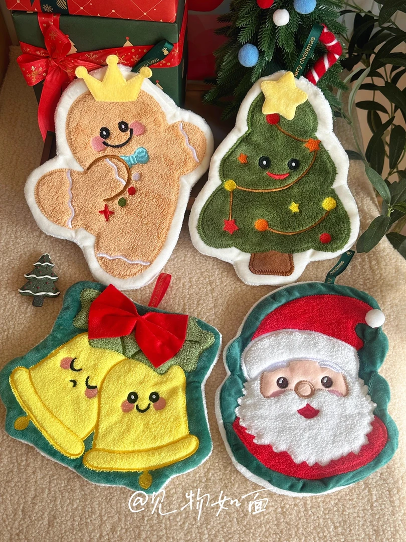 圣诞擦手巾可爱卡通加厚挂式珊瑚绒毛巾吸水儿童抹布卫生间毛巾