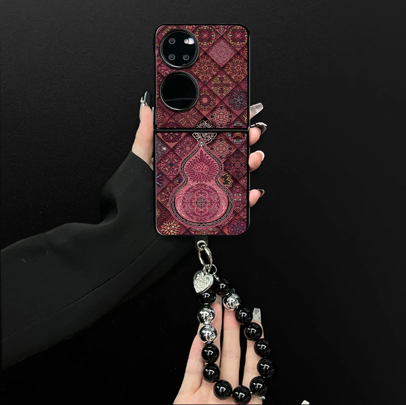 适用华为pockets手机壳葫芦图腾小羊皮折叠壳全包保护套