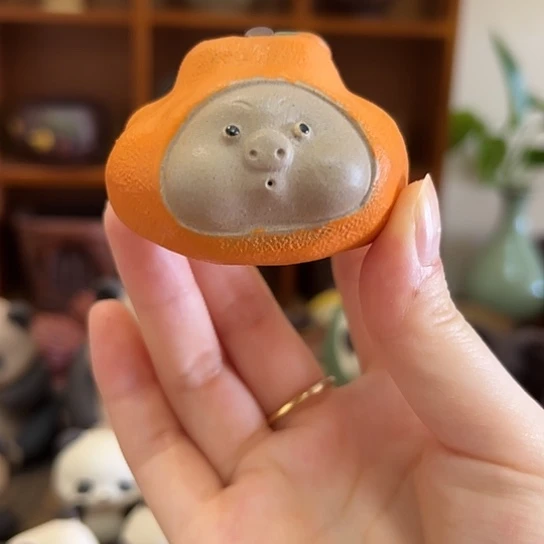 紫砂茶宠橘子猪头