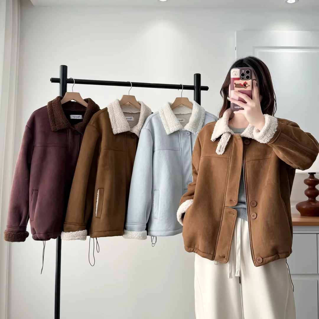 2025大码女拉链宽松型冬季休闲风短外套百搭休闲皮毛加厚