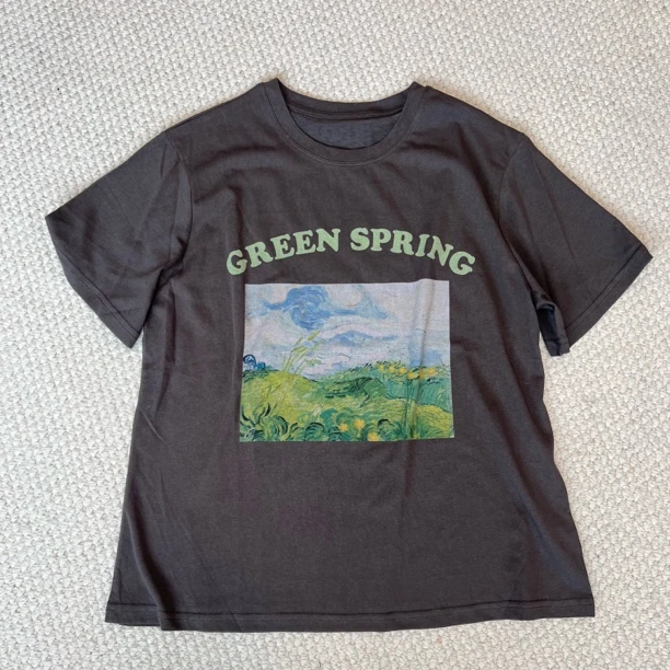 MUHOHUI【韩版油画】夏季潮流复古百搭宽松设计师半袖时尚印花Ｔ恤