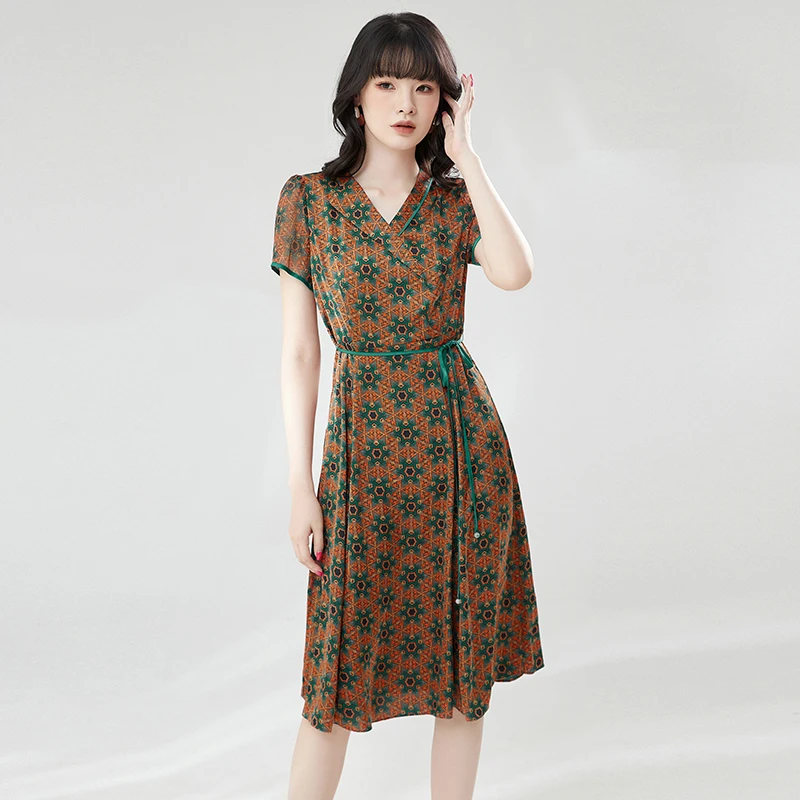 A528复古怀旧印花裙子连衣裙专柜折扣女装42HH0A0528