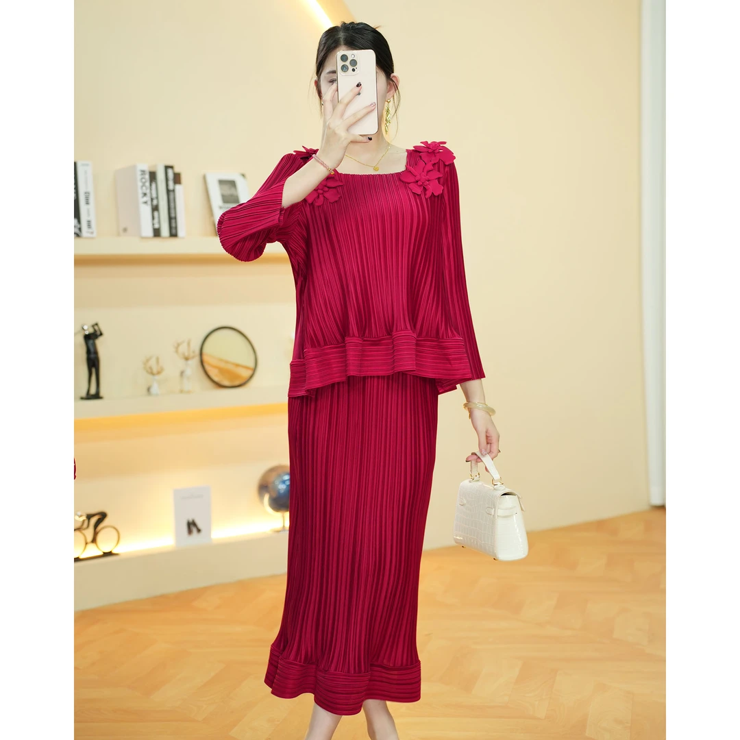 【欧洲站】XX064褶皱两件套装裙春季新款