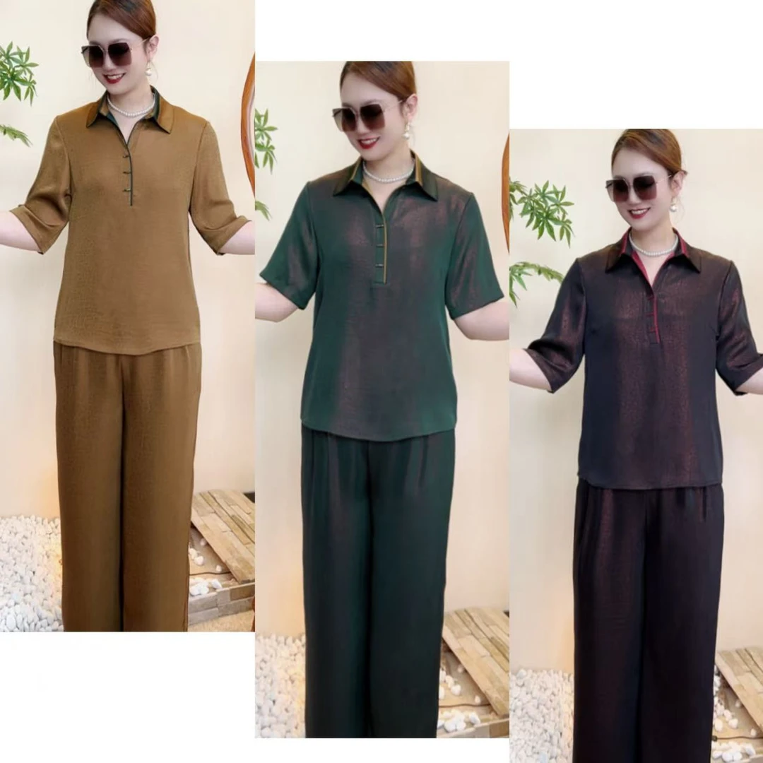 163 高端撞色翻领炫彩暗纹上衣裤套装