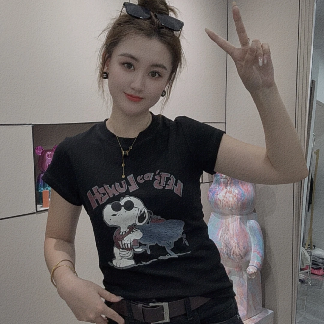 洋气显瘦卡通眼镜狗休闲百搭T恤