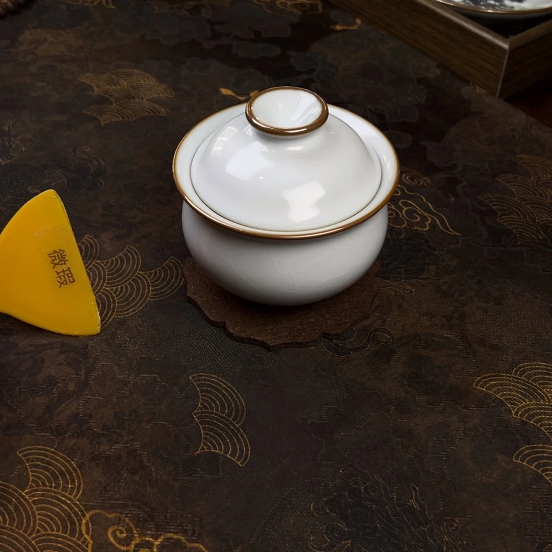 微瑕福利盖碗月白布袋