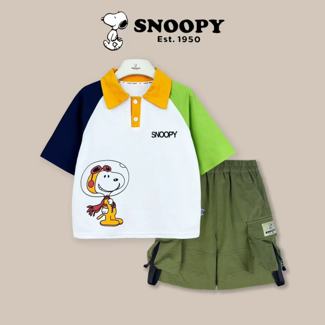 史努比童装儿童夏季POLO套装洋气休闲中大童夏装亲子装