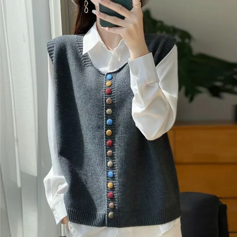 【糖果扣马甲灰色】宽松版遮肉显瘦显白款针织马甲