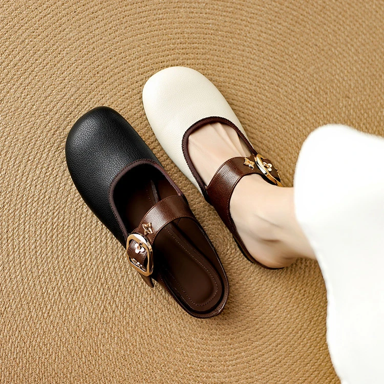 牛皮~3.5cm内增高春夏小个子勃肯拖鞋一脚蹬半拖鞋外穿法式凉拖鞋