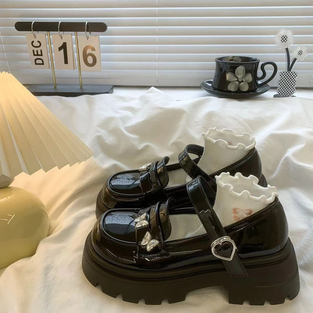 乐福鞋学生防脏耐磨厚底2025百搭夏季粗跟松紧带单鞋黑色jk增高鞋