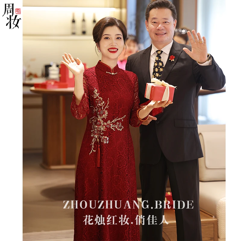 妈妈婚宴礼服年轻旗袍喜婆婆婚礼喜服2025新款红色连衣裙平时可穿