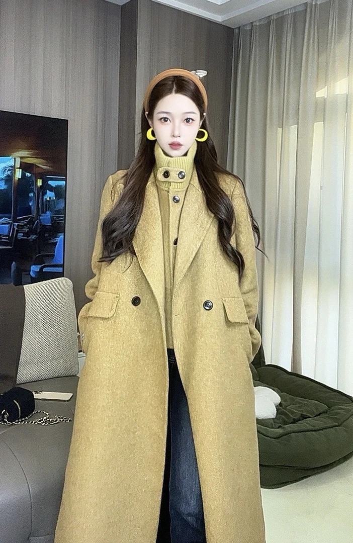 【小王】秋冬新品立领两件套长款双面羊毛大衣25D29