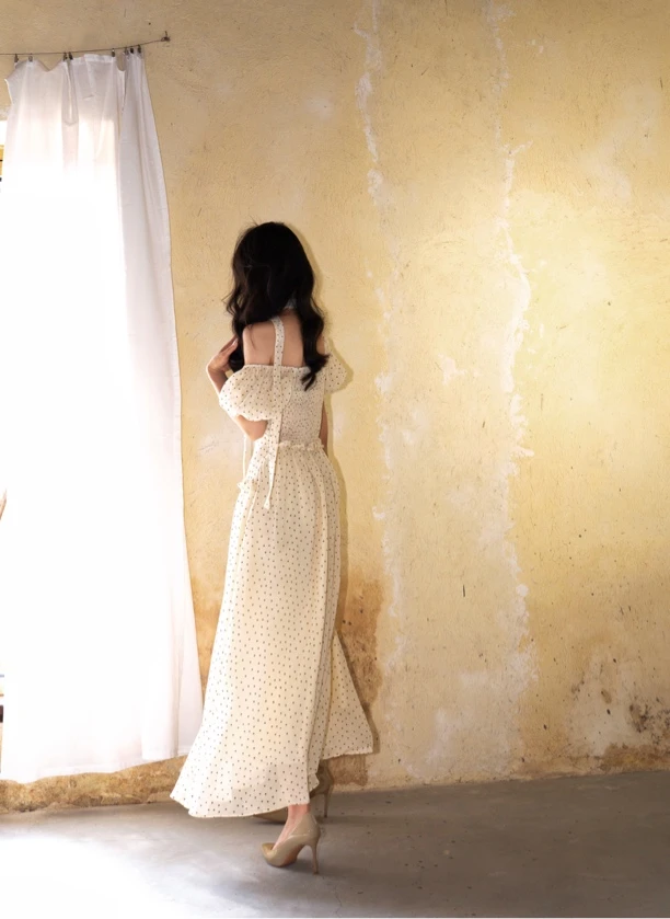 FOR  WOMAN ·【巴黎假日】法式复古优雅气质波点一字肩连衣裙