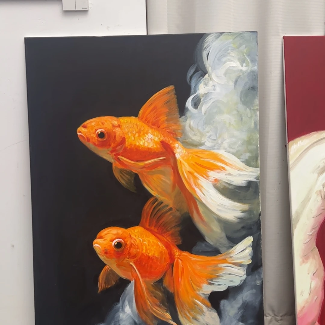 丙烯画金鱼克不五老师