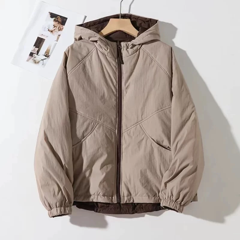 女装双面穿棉服休闲连帽宽松