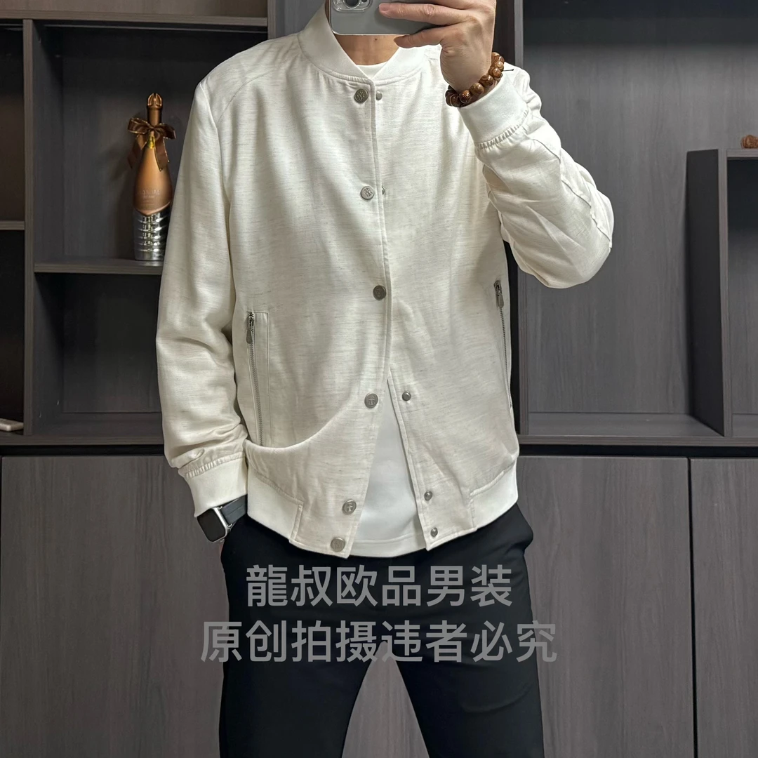2537/绅士奢品天丝亚麻纯色系休闲棒球夹克