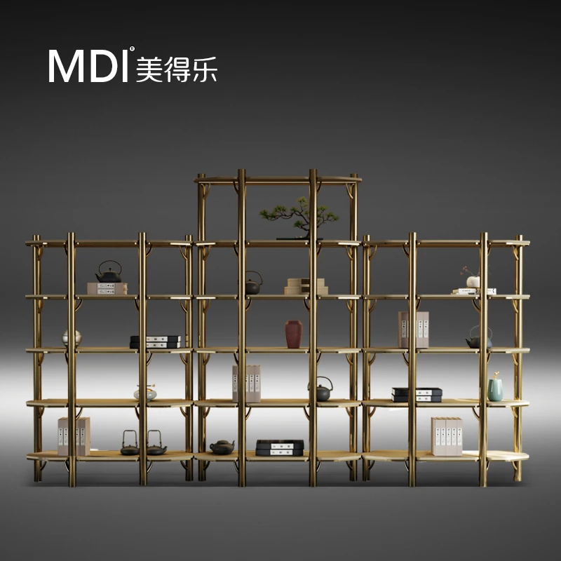 美得乐轻奢书房书架不锈钢博古架落地置物架靠墙整墙展示柜书柜