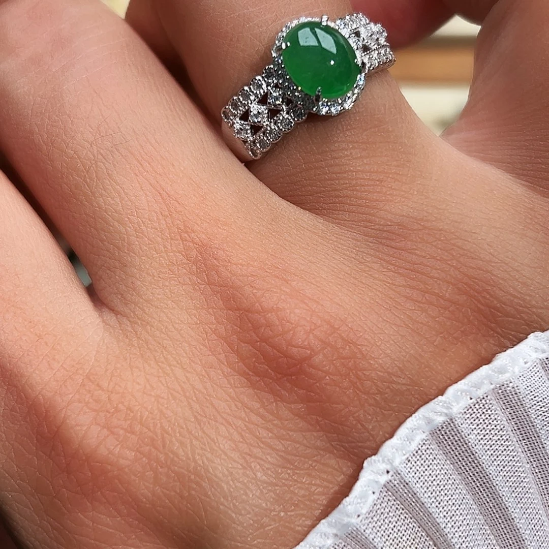 翡翠银S925镶嵌戒指缅甸天然A货翡翠戒指