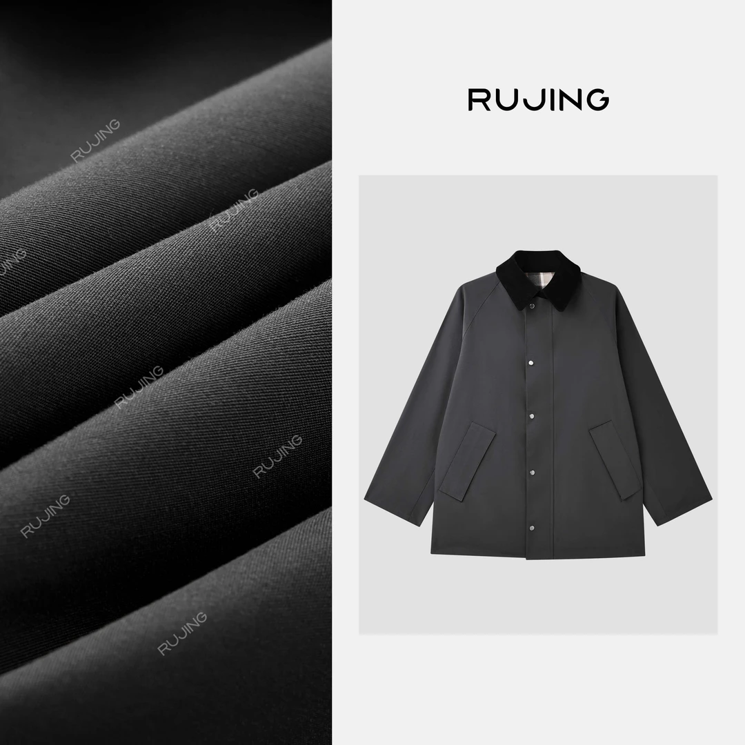 RUJING丨休闲时尚拼色翻领中长风衣WJ-679
