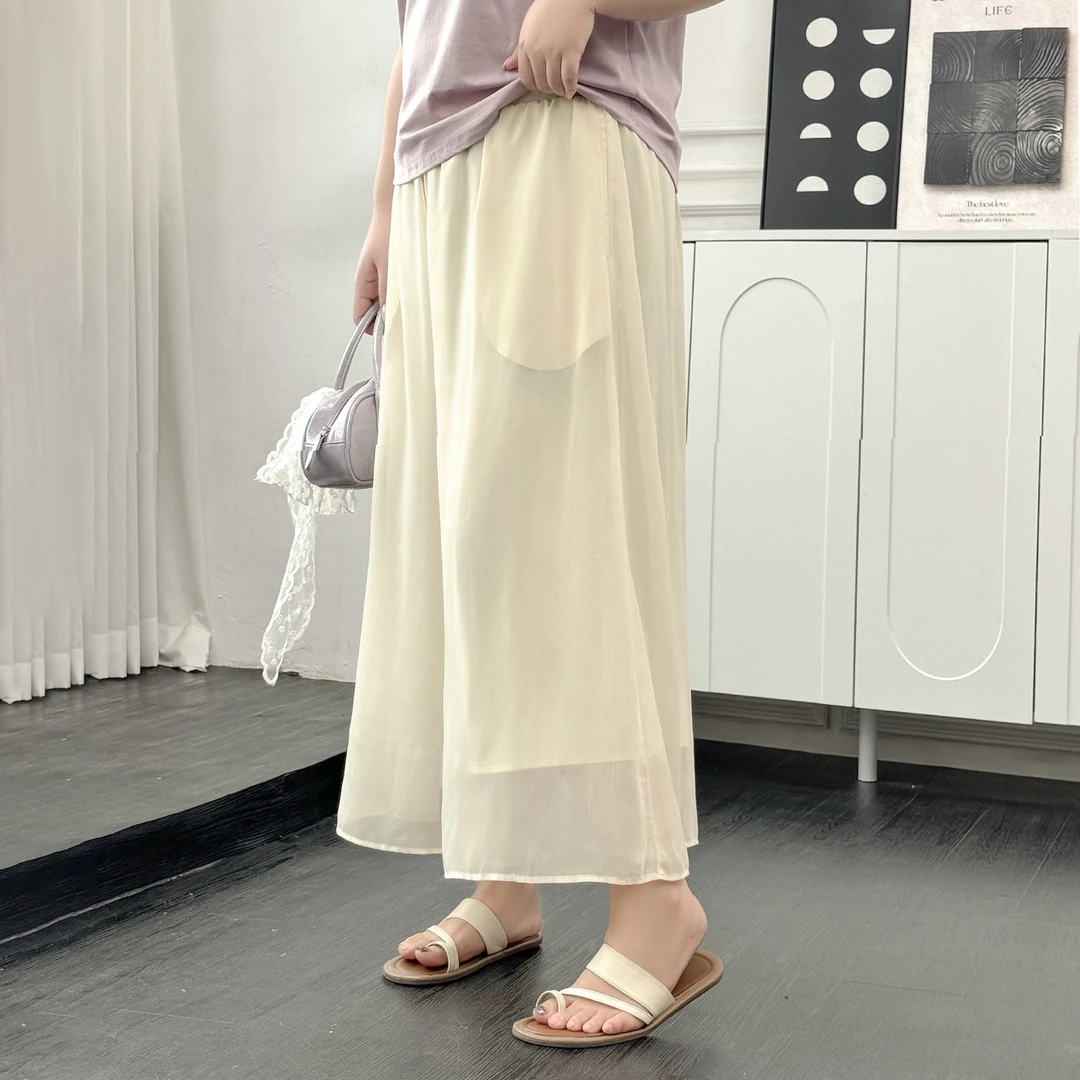 DX7941大码女装【流光雪纺裙裤】 夏季胖mm高腰垂感休闲九分阔腿裤