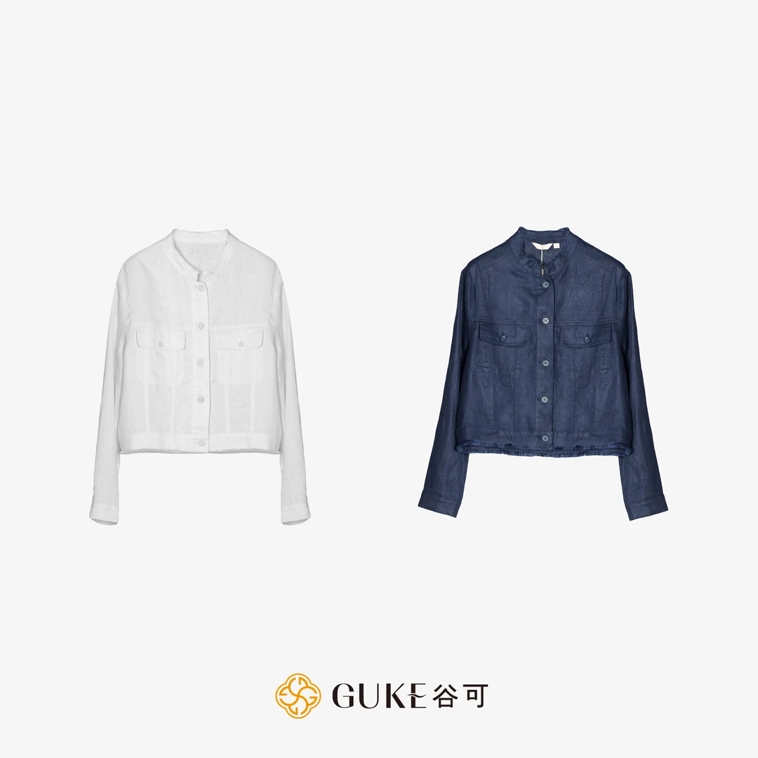 GKE/谷可S1037亚麻外套女2025春秋款休闲气质小香风薄款短款上衣