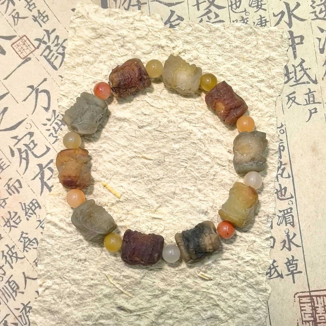 风化阴皮菩提精雕手串 扎基雕刻10颗12*14mm单圈原生态菩提根