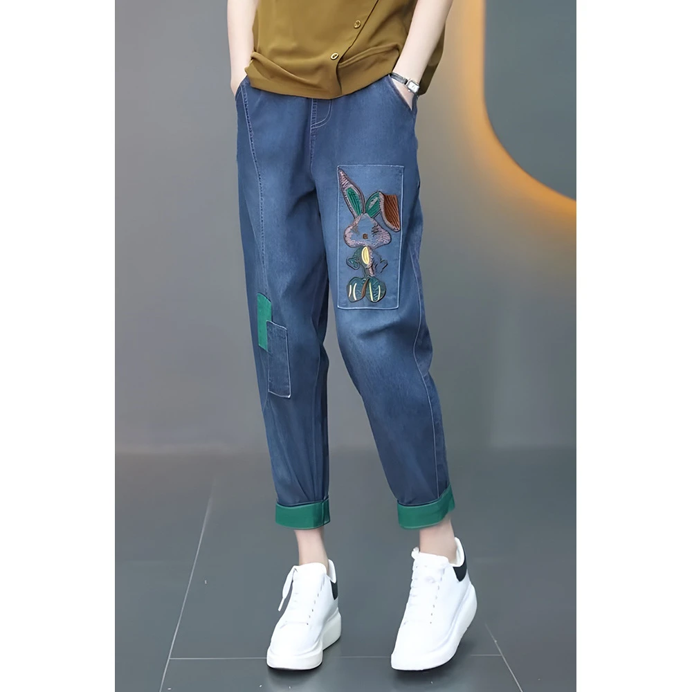 哈伦牛仔裤女2024年新款夏季薄款裤子设计感萝卜裤小个子九