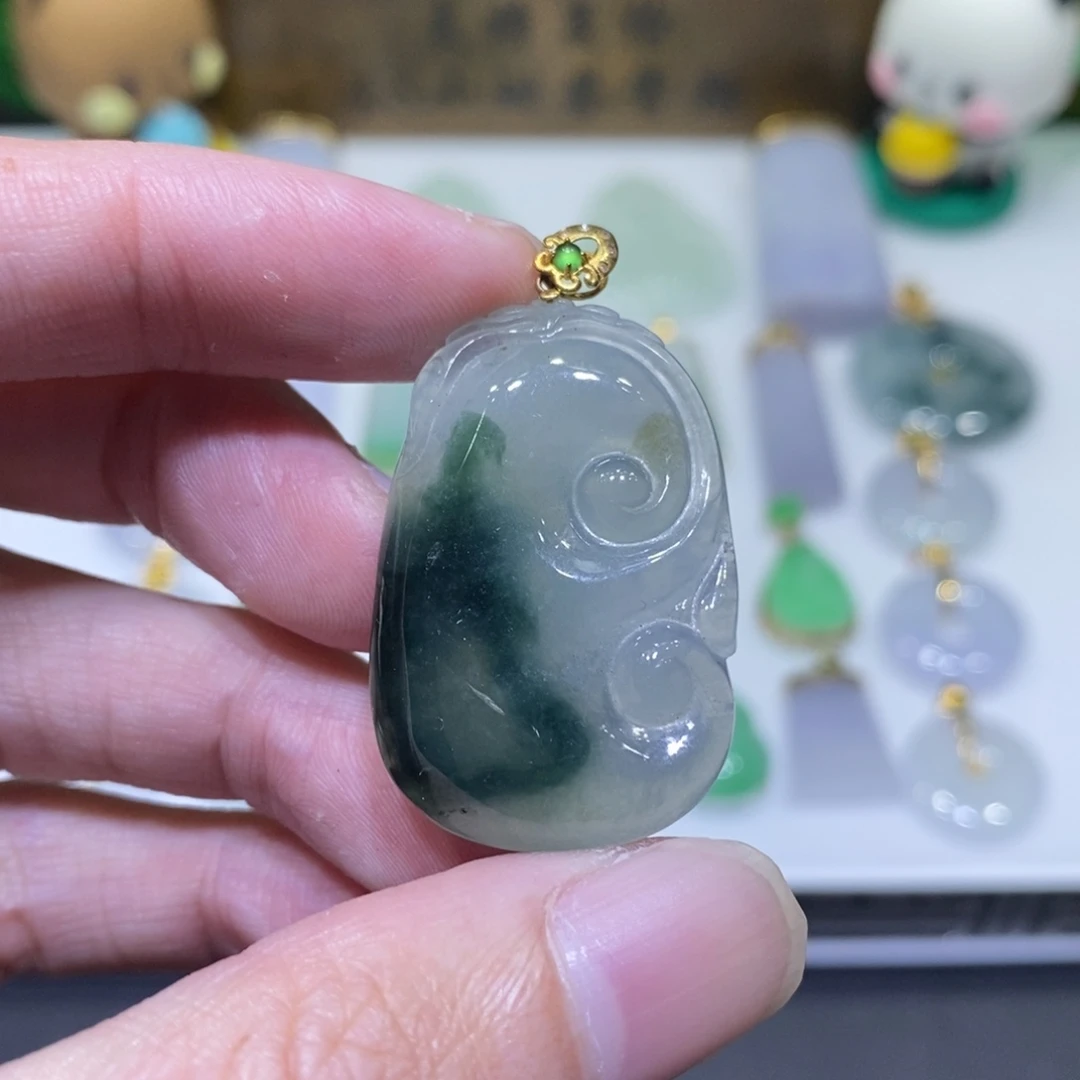 翡翠18K金镶嵌吊坠(不含链)