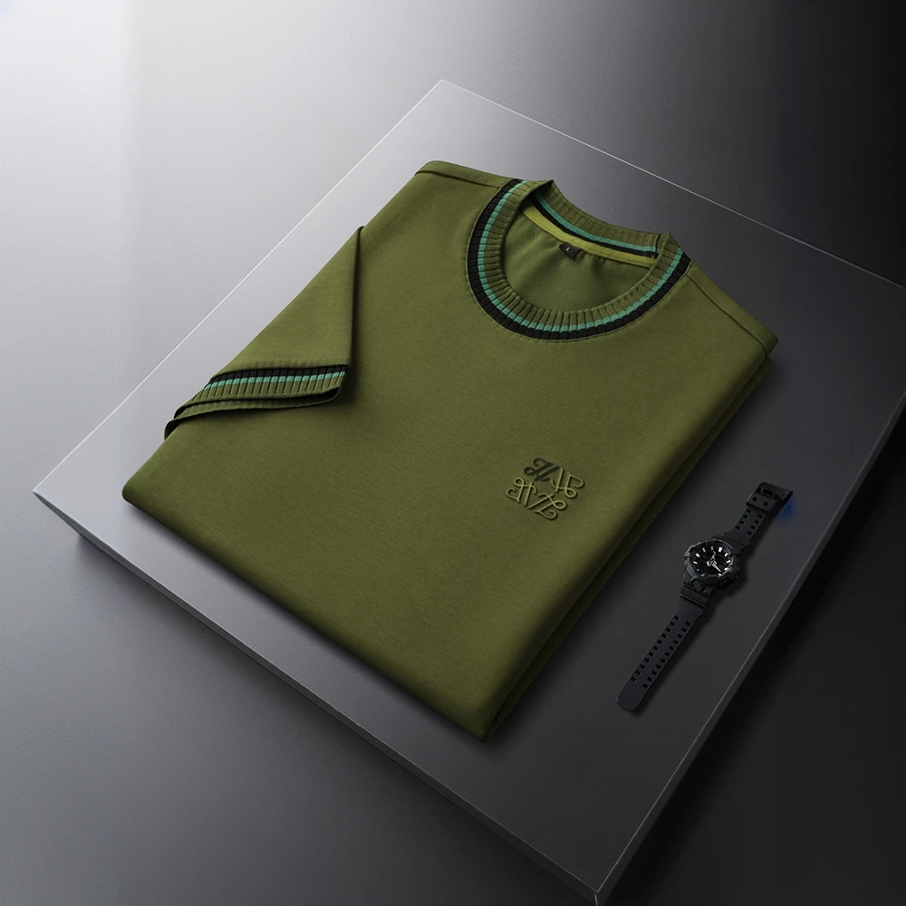 NENMIHONCHE/内米霍切圆领T恤男刺绣夏季薄修身时尚弹力休闲短袖