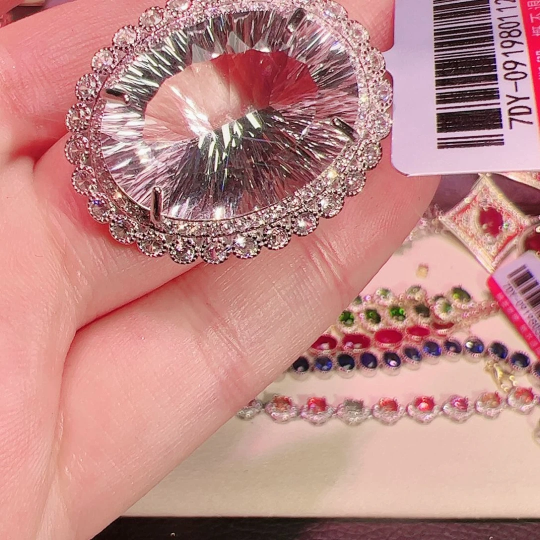 水晶白水晶戒指银S925镶嵌