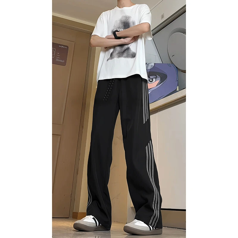 美式复古侧边条纹拼接休闲裤男夏季薄款运动伞兵裤子高级感直筒裤