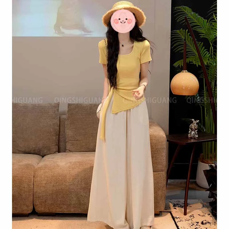 清冷白月光不规则绑带上衣高腰垂感裤裙套转2025新款减龄气质穿搭