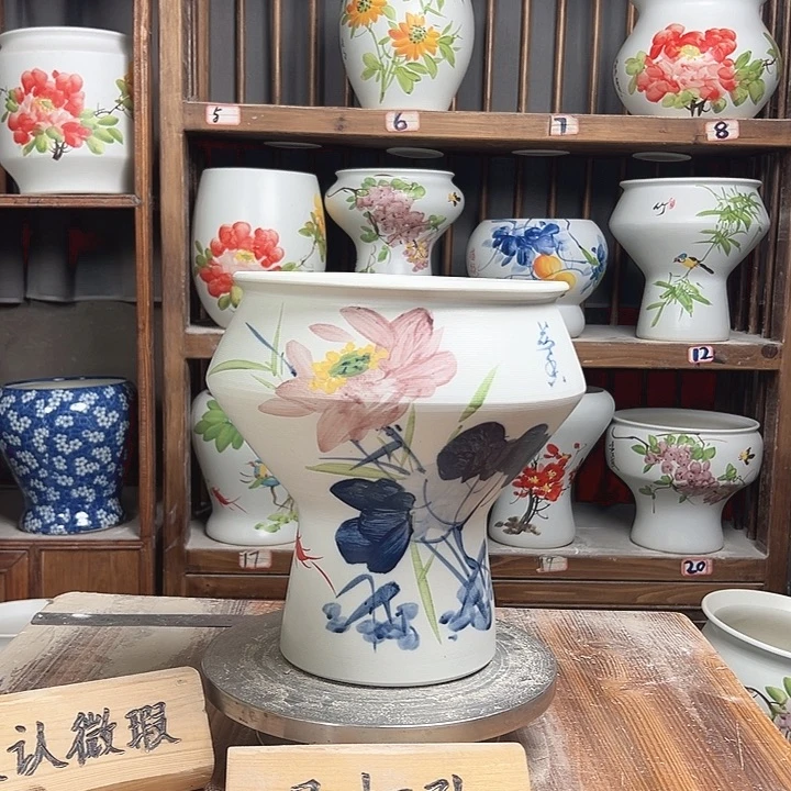 摆件高脚青花荷花新款陶瓷