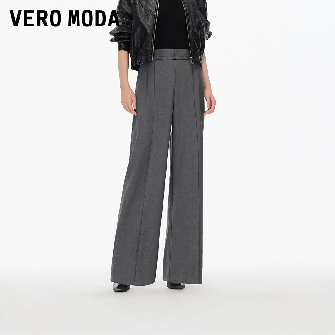 Vero Moda休闲裤2025秋季新款腰带纯色宽松西裤通勤百搭精致小众