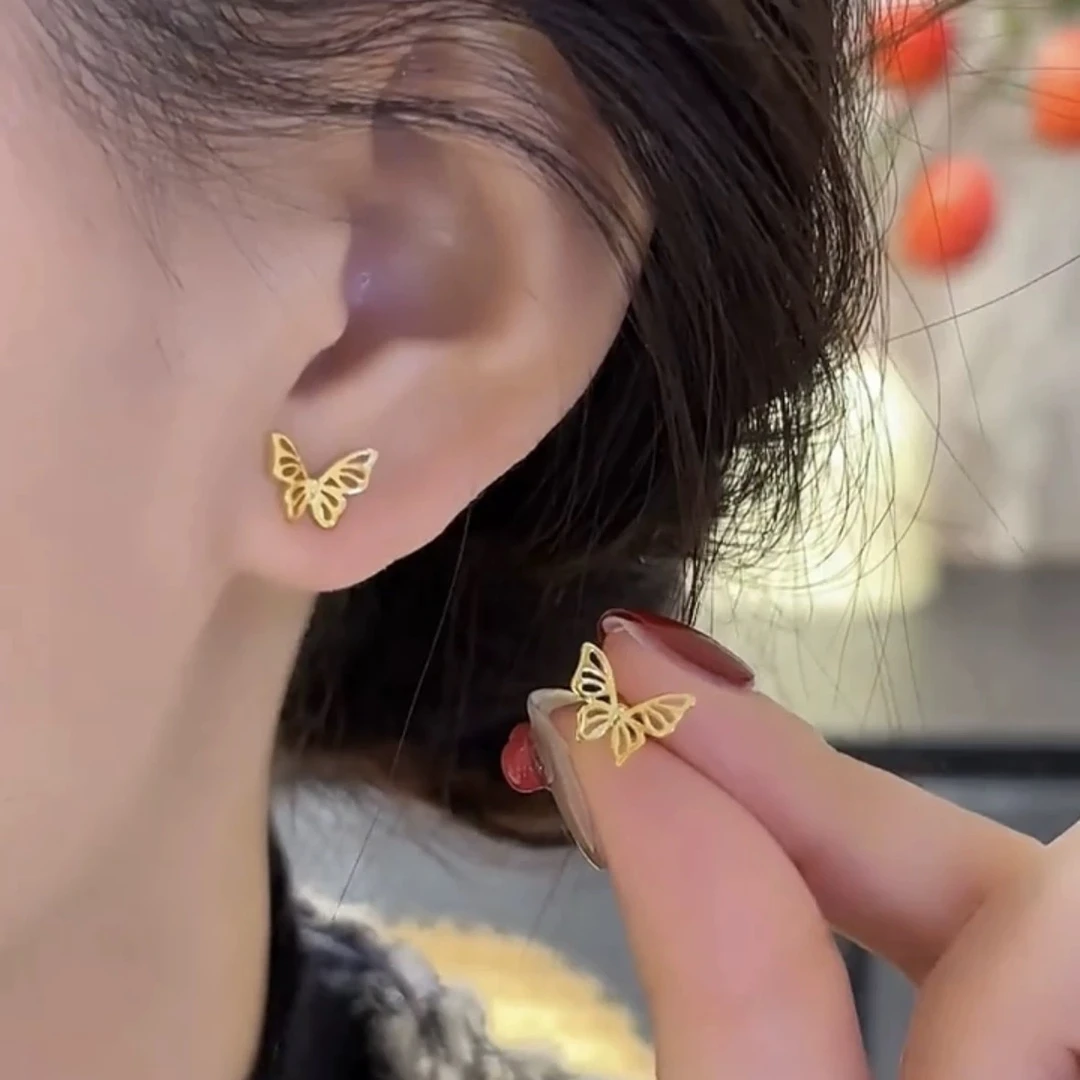 铜合金锆石耳饰 ES-331精致镂空蝴蝶小清新甜美简约耳钉